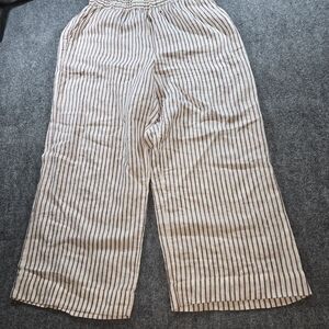 Artisan Ny Burgundy and Cream Striped Linen Pants